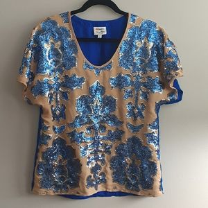 🇺🇸Tracy Reese Sequined Top | S | Nude Gold Blue